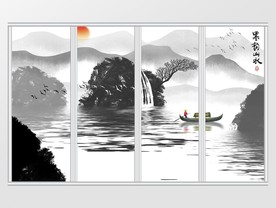新中式墨韵山水画移门
