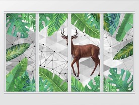 北欧宜家麋鹿小清新植物移门