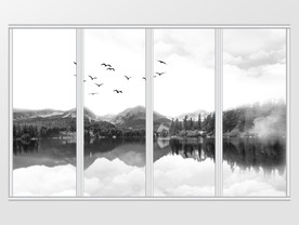 新中式山水抽象日出移门