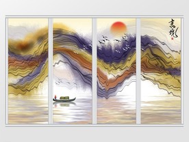 新中式水墨抽象意境山水移门