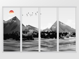 新中式水墨山水风景移门