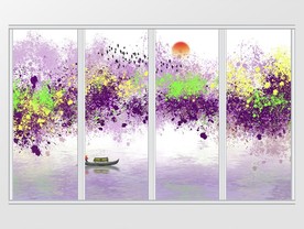 新中式写意泼墨山水移门