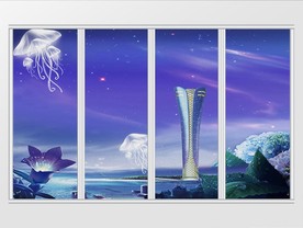 简约北欧蓝色风景移门