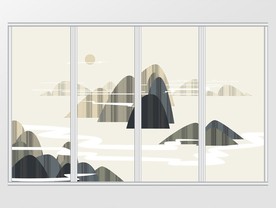 中国风手绘山水移门