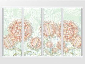 现代唯美清新手绘向日葵移门