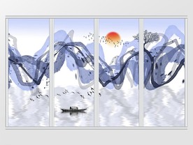 新中式水墨抽象山水移门