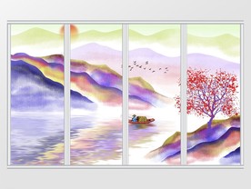 新中式彩色抽象写意山水背景移门