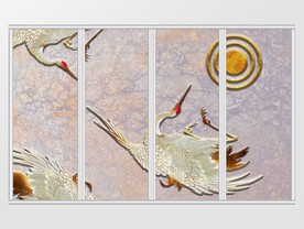 新中式大气金箔仙鹤移门