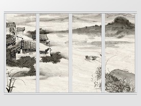 新中式水墨幽居戏鸟图移门