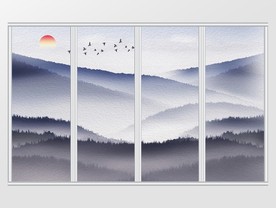新中式意境山水风光移门