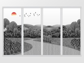 新中式山林风景移门