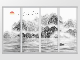 新中式水墨风景意境唯美移门