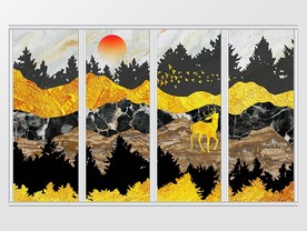 森林风景金色麋鹿移门