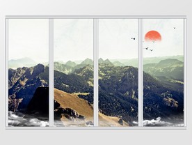 大理石纹岩石高山移门