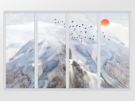 大理石纹岩石日出移门