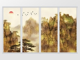 新中式金色山水意境风移门