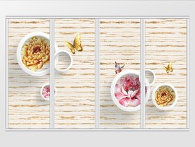 现代唯美简约鸟语花香蝴蝶移门