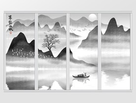 新中式写意抽象山水背景移门