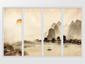 新中式水墨写意山水初生骄阳移门