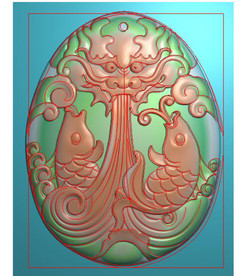 鲤鱼跳龙门龙头双鱼挂件精雕图