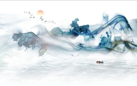 创意新中式水墨山水玄关屏风背景