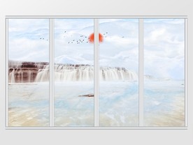 现代简约山水瀑布移门