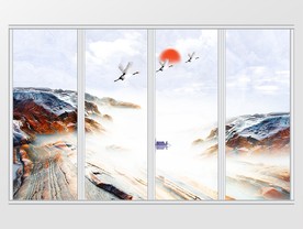 新中式大理石纹理山川河流移门