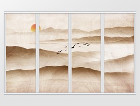 新中式诗意远山群鸟向阳移门