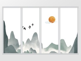 新中式水墨诗意抽象飞鸟移门