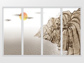 新中式水墨诗意海边落日移门