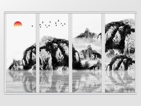 新中式意境水墨山水移门