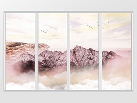 岩石大理石纹山水日出移门