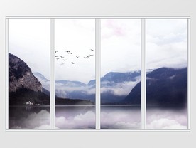 中式简约大气禅意山水日出移门