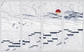 新中式诗意水墨徽派屋群移门