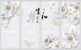 立体镀金珠宝花朵移门