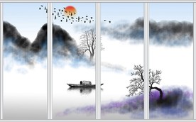 意境抽象水墨山水移门