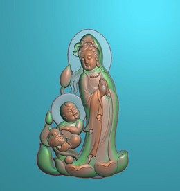 童子送子观音挂件牌子精雕图浮雕