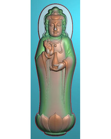 净瓶站立观音玉雕挂件精雕图浮雕