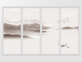 新中式素雅抽象水墨山水移门