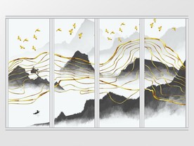 金色抽象线条简约山水移门