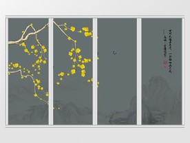 新中式家水墨山水梅花移门