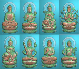 观音守护神玉雕挂件精雕图浮雕图