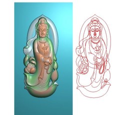 莲花站立观音玉雕挂件精雕图浮雕