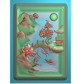 仿古玉雕山水挂件牌子精雕图浮雕