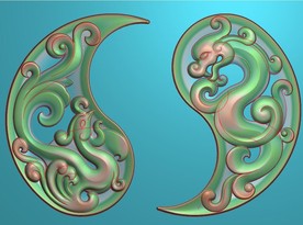 仿古八卦龙凤对牌精雕图浮雕灰度