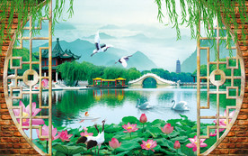 中式园林画中画电视背景墙