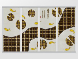 立体荷花九鱼移门