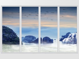 远山瀑布风景移门