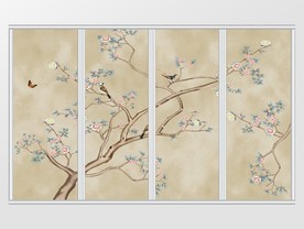 中式手绘工笔花鸟移门