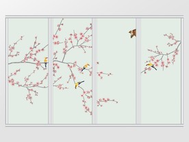 中式手绘梅花仿手绘花鸟移门